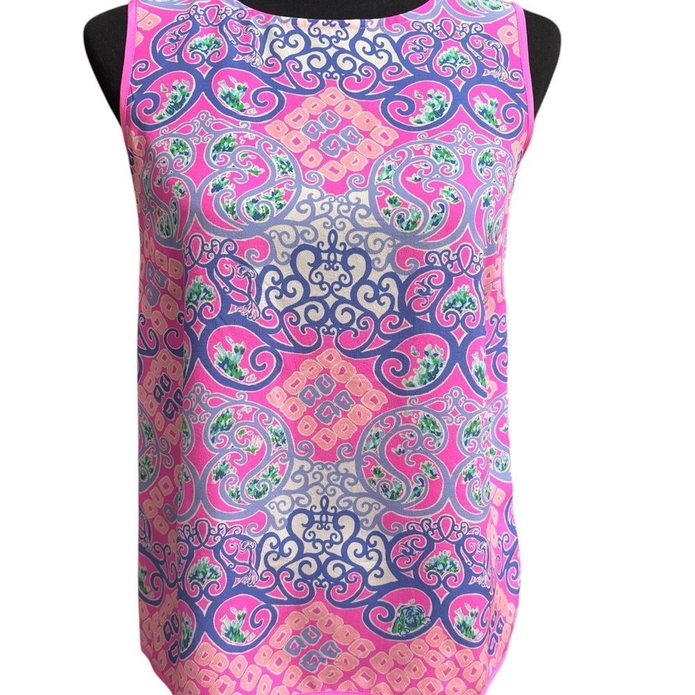 Lilly Pulitzer Womens 100% Silk Button Back Blouse Colorful  Pink Size X-Small
